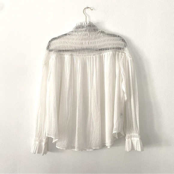 ANN TAYLOR White Smocked Victorian Career Long sleeve Elegant Blouse Size M - Picture 7 of 7